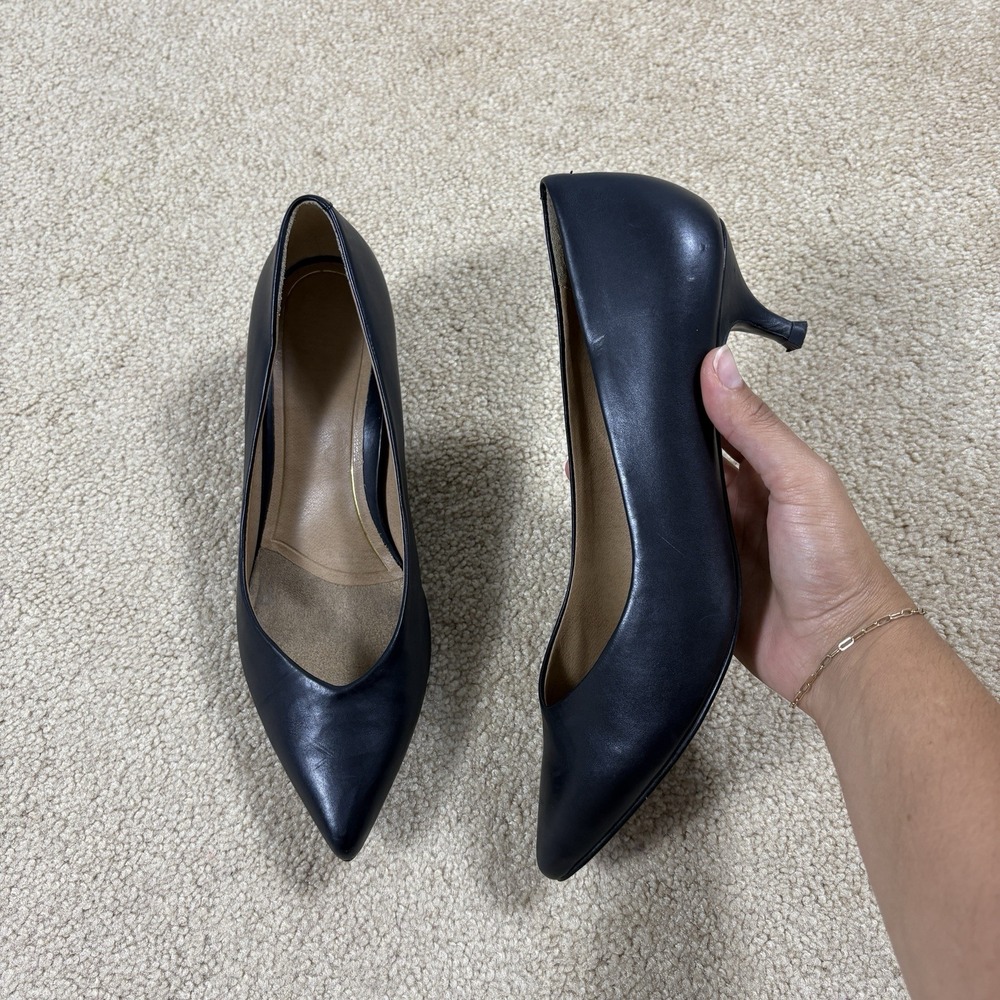 Vionic Josie Black Leather Pointed Toe Kitten Heel Pumps Womens 8.5 TVW4969